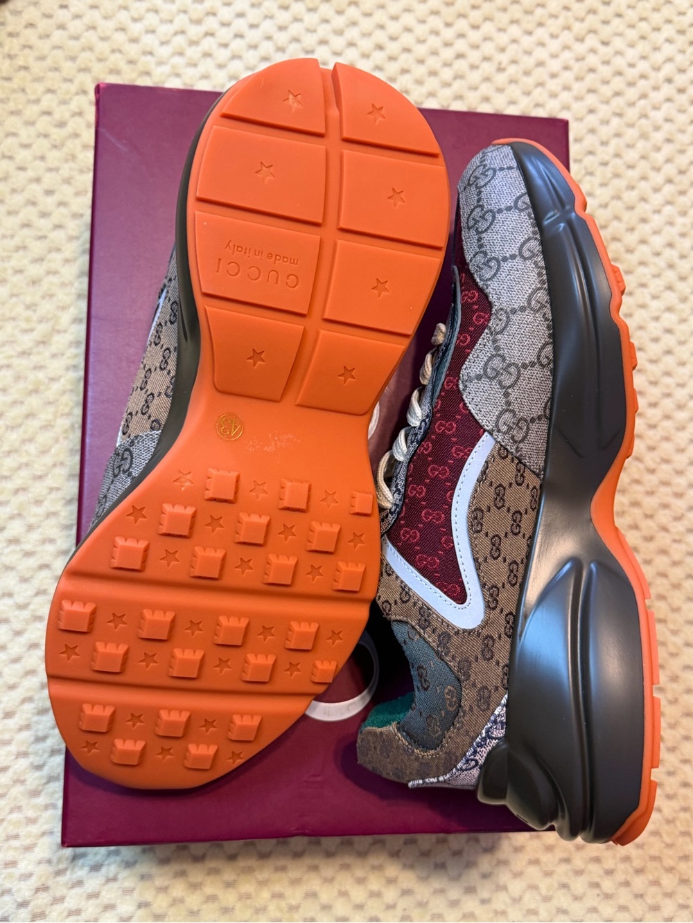 Gucci GG Monogram Sneakers in Brown, Red & Orange - Picture 2 of 3